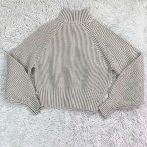 HM long sleeve turtleneck ribbed knit Sweater raglan sleeve light grey